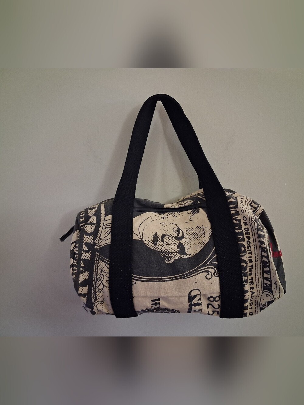 (Sold)Vintage Andy Warhol Cream Graphic Print Barrel Bag Casual Goth